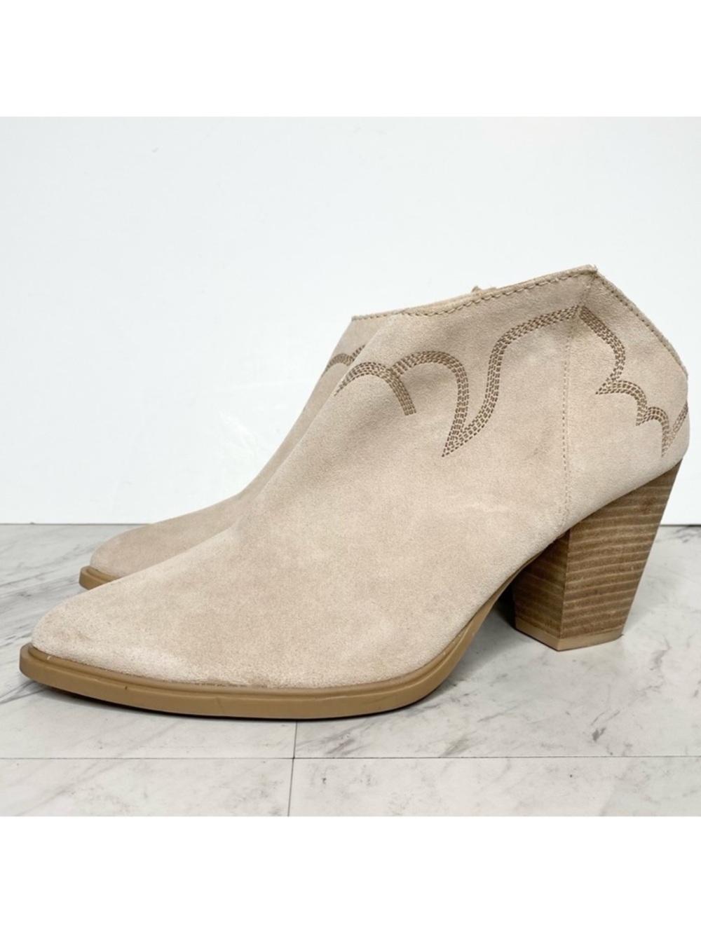 Dolce Vita Simran Tan Suede Western Heeled Bootie 13